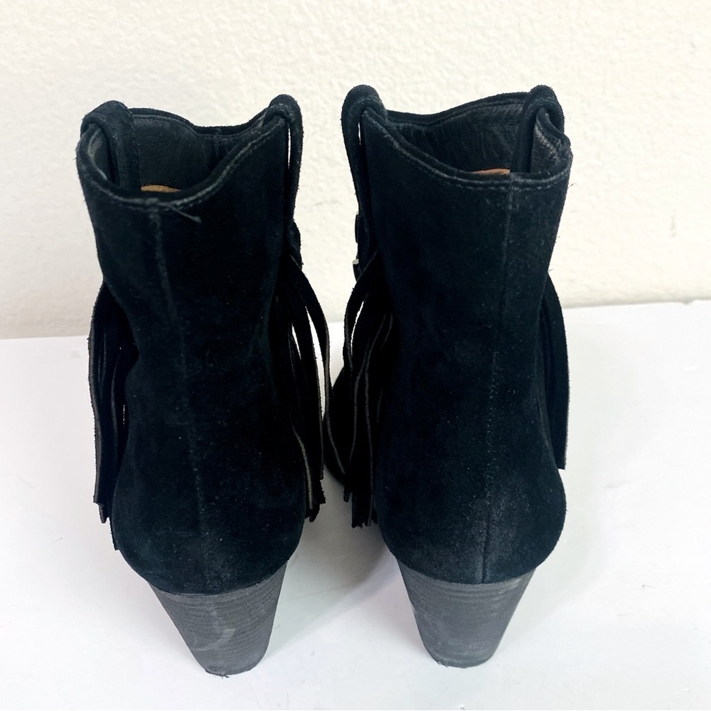 Frye Black Suede Reed Showdown Fringe Stud Booties Size 10 - Picture 4 of 6